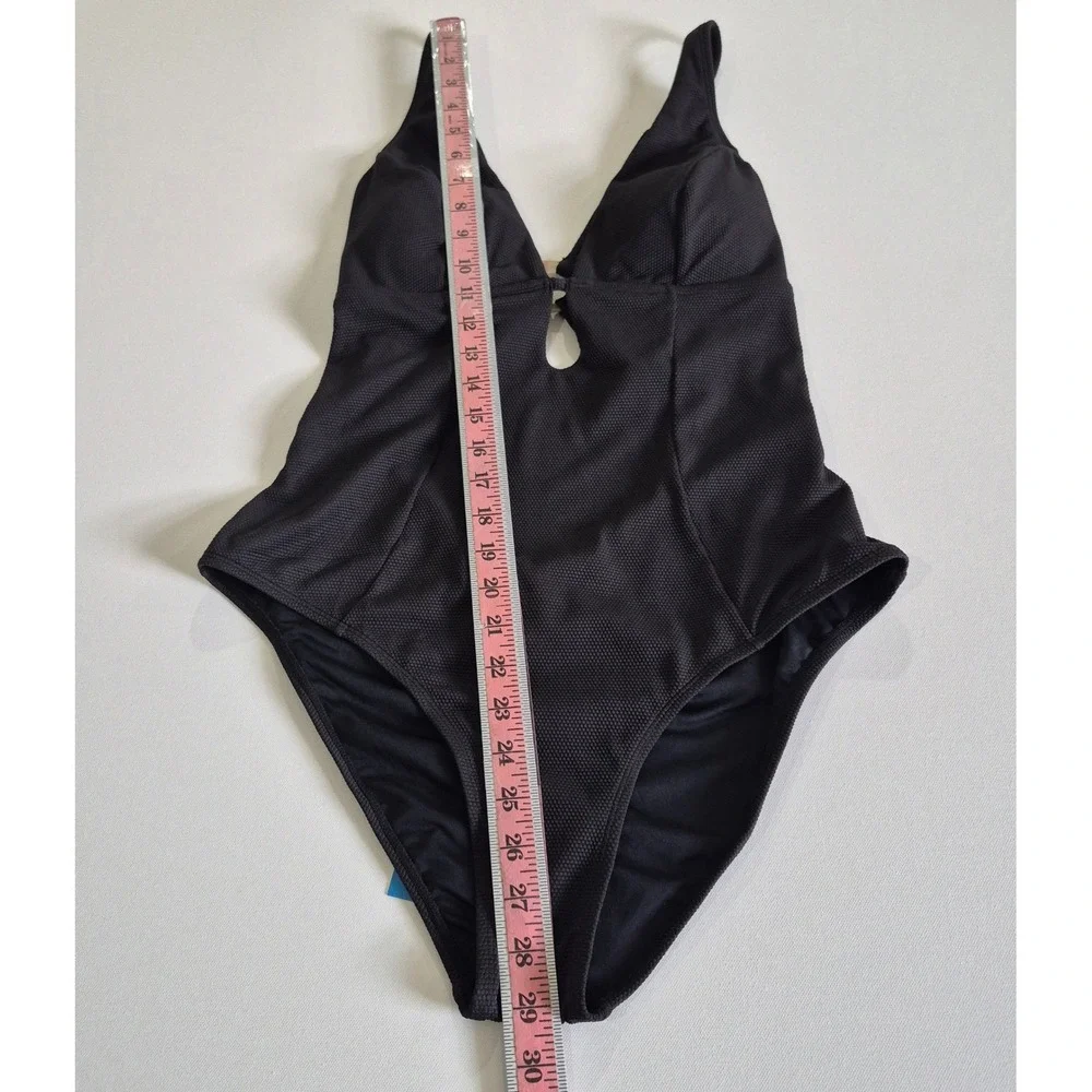 Cupshe‎ Womens Black Textured Keyhole One Piece Swimsuit XL DAA12E4F003AA NWT